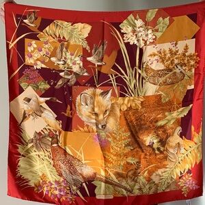 EUC Silk Salvatore Ferragamo Red and Orange Animal Print Scarf